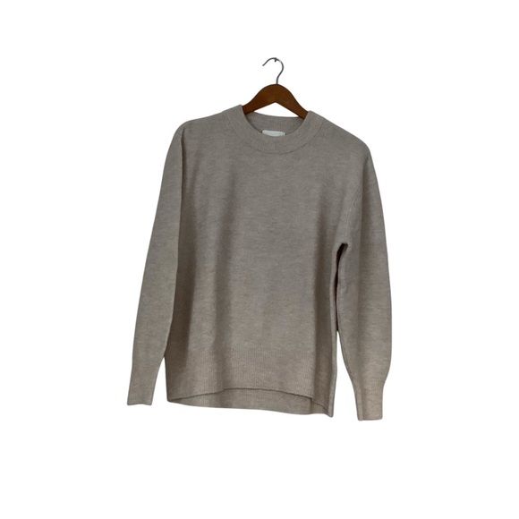 H&M Sweater Sz S Tan Wool Blend Crewneck Oversized Cozy Capsule Minimalist Boho - Picture 1 of 8